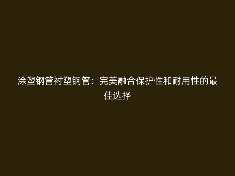 涂塑鋼管襯塑鋼管：完美融合保護(hù)性和耐用性的最佳選擇
