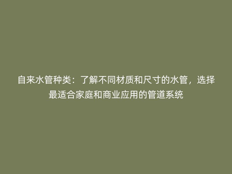 自來(lái)水管種類：了解不同材質(zhì)和尺寸的水管，選擇最適合家庭和商業(yè)應(yīng)用的管道系統(tǒng)