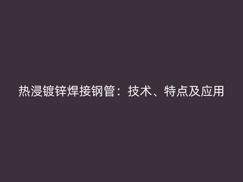 熱浸鍍鋅焊接鋼管：技術、特點及應用